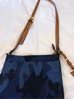 Tommy Hilfiger Blue Camouflage Crossbody with Tan Strap